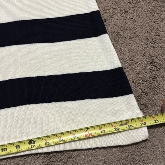 Talbots Cotton Rayon Sweater-Sz S-Navy Cream Stripes-Wider Neck-Notched Side-EUC - Picture 13 of 16